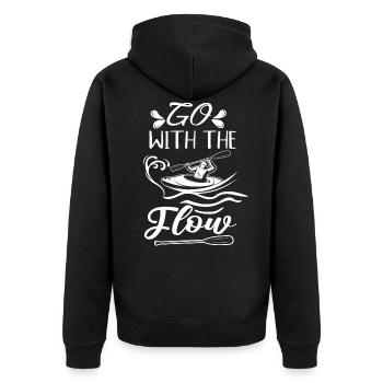 GO WITH THE FLOW - Unisex Premium Bio Zip Hoodie - Schwarz - Hinten - Nico (187cm)