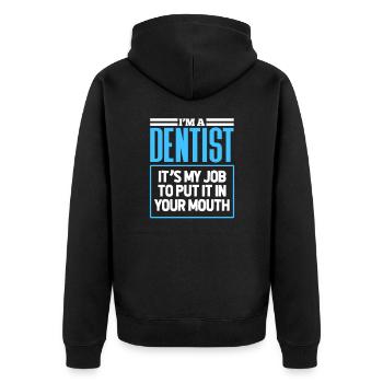 Zahnarzt Zahn Zahnärztin Dentist Zähne Geschenk - Unisex Premium Bio Zip Hoodie - Schwarz - Hinten - Nico (187cm)