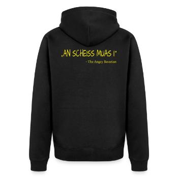 An Scheiss muas i The Angry Bavarian - Unisex Premium Bio Zip Hoodie - Schwarz - Hinten - Nico (187cm)