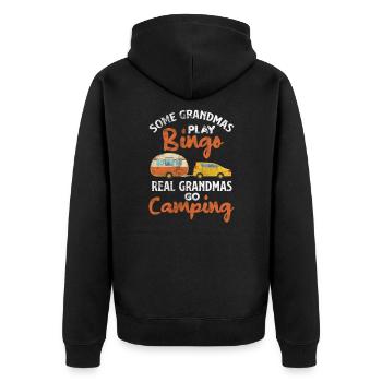 Camping grandma - Unisex Premium Organic Zip Hoodie - black - Back - Nico (187cm)