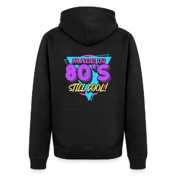 80er Jahre - Unisex Premium Bio Zip Hoodie - Schwarz - Hinten - Nico (187cm)