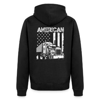 American Trucks - Flag USA America Trucker - Unisex Premium Bio Zip Hoodie - Schwarz - Hinten - Nico (187cm)