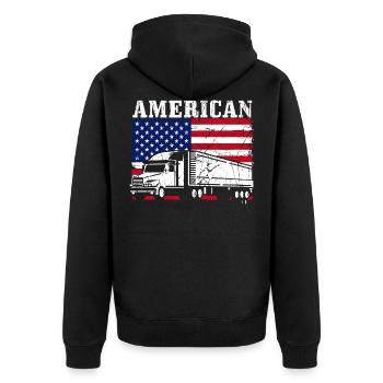 Trucker American Trucks - Truck Driver Truckers Am - Unisex Premium Bio Zip Hoodie - Schwarz - Hinten - Nico (187cm)