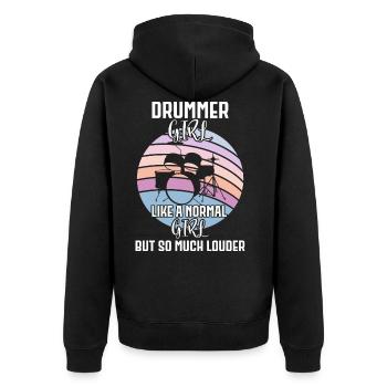 Drummer girl - Unisex Premium Bio Zip Hoodie - Schwarz - Hinten - Nico (187cm)