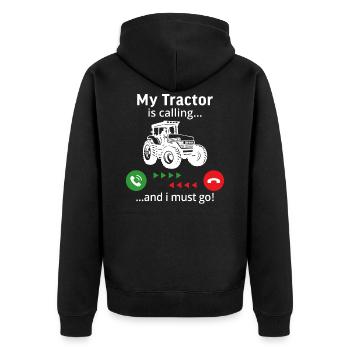 My tractor is calling and i must go t shirt farmer - Unisex Premium Organic Zip Hoodie - black - Back - Nico (187cm)