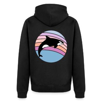 Orca Wale Ozean Geschenk Motiv - Unisex Premium Bio Zip Hoodie - Schwarz - Hinten - Nico (187cm)