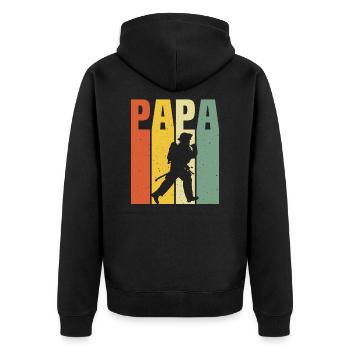 Retro Papa Feuerwehr T-Shirt Feuerwehrmann - Unisex Premium Bio Zip Hoodie - Schwarz - Hinten - Nico (187cm)