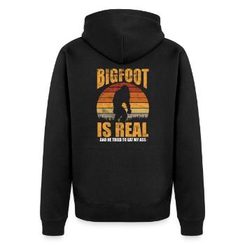 Bigfoot - Unisex Premium Bio Zip Hoodie - Schwarz - Hinten - Nico (187cm)