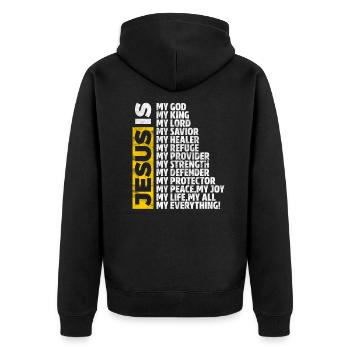 Jesus - Unisex Premium Organic Zip Hoodie - black - Back - Nico (187cm)
