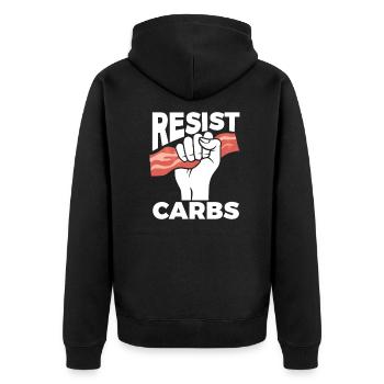 Keto Diät Speck Ketogen Fett Ernährung Geschenk - Unisex Premium Bio Zip Hoodie - Schwarz - Hinten - Nico (187cm)