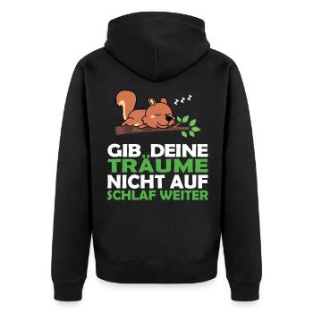Schlafshirt Pyjama Schlafanzug Eichhörnchen - Unisex Premium Bio Zip Hoodie - Schwarz - Hinten - Nico (187cm)