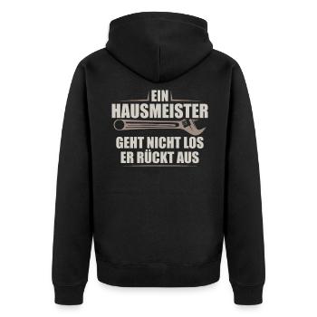 Hausmeister Facility Manager | Hauswart Geschenk - Unisex Premium Bio Zip Hoodie - Schwarz - Hinten - Nico (187cm)