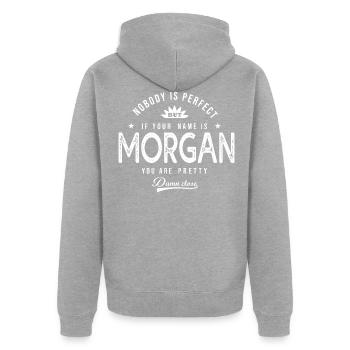 Morgan personalized gift first name morgan - Unisex Premium Organic Zip Hoodie - heather grey - Back - Nico (187cm)