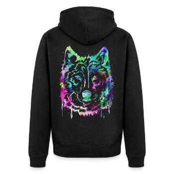 Wolf - Unisex Premium Organic Zip Hoodie - black - Back - Nico (187cm)