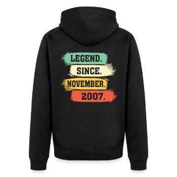 Legend since November 2007 - Unisex Premium Bio Zip Hoodie - Schwarz - Hinten - Nico (187cm)