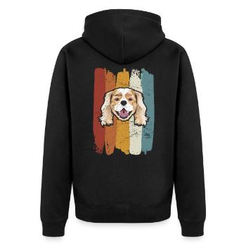 Cavalier souriant King Charles Spaniel rétro - Veste à capuche bio Premium Unisexe - noir - Dos - Nico (187cm)