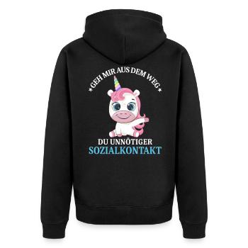 Geh us dem Weg unnötiger Sozialkontakt Einhorn - Unisex Premium Bio Zip Hoodie - Schwarz - Hinten - Nico (187cm)