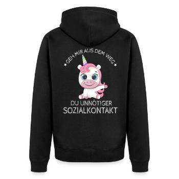 Geh us dem Weg unnötiger Sozialkontakt Einhorn - Unisex Premium Bio Zip Hoodie - Schwarz - Hinten - Nico (187cm)