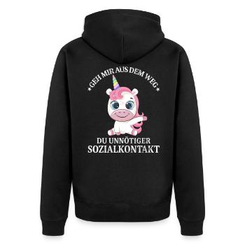 Geh us dem Weg unnötiger Sozialkontakt Einhorn - Unisex Premium Bio Zip Hoodie - Schwarz - Hinten - Nico (187cm)