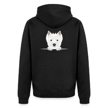 Lächelnder West Highland White Terrier - Unisex Premium Bio Zip Hoodie - Schwarz - Hinten - Nico (187cm)