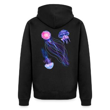 Qualle - Unisex Premium Bio Zip Hoodie - Schwarz - Hinten - Nico (187cm)