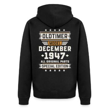 Oldtimer December 1947 Geburtstag Geschenk - Unisex Premium Bio Zip Hoodie - Schwarz - Hinten - Nico (187cm)