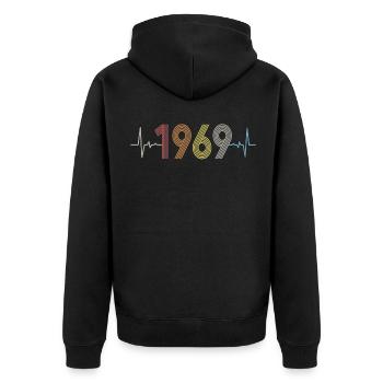 Heartbeat Retro Birthday Vintage 1969 Vintage - Unisex Premium Organic Zip Hoodie - black - Back - Nico (187cm)