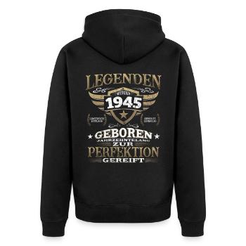 Geburtstag Vintage Jahrgang 1945 - Legende - Unisex Premium Bio Zip Hoodie - Schwarz - Hinten - Nico (187cm)