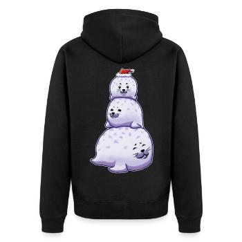 Chonky Seal Schneemann Weihnachten - Unisex Premium Bio Zip Hoodie - Schwarz - Hinten - Nico (187cm)