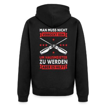 Hausmeister Facility Manager Hauswart Geschenk - Unisex Premium Bio Zip Hoodie - Schwarz - Hinten - Nico (187cm)