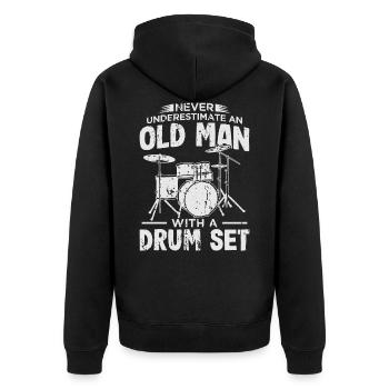 Drummer Old Man Drums Pensioner - Unisex Premium Organic Zip Hoodie - black - Back - Nico (187cm)