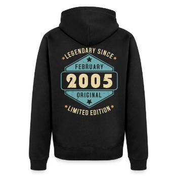 Février 2005 Vintage Retro Anniversaire - Veste à capuche bio Premium Unisexe - noir - Dos - Nico (187cm)