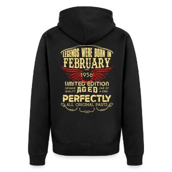 Legends Were Born In February 1956 Geburtstag - Unisex Premium Bio Zip Hoodie - Schwarz - Hinten - Nico (187cm)