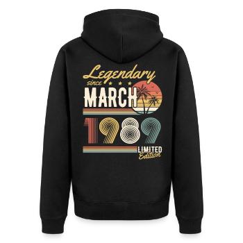 Legendary Since March 1989 Limited Edition - Unisex Premium Bio Zip Hoodie - Schwarz - Hinten - Nico (187cm)