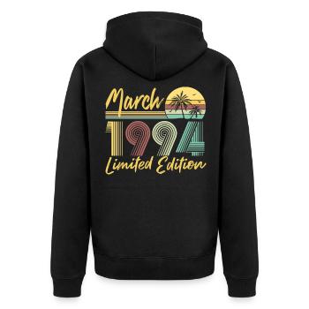 March 1994 Limited Edition - Unisex Premium Bio Zip Hoodie - Schwarz - Hinten - Nico (187cm)
