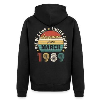 Awesome since March 1989 - Unisex Premium Bio Zip Hoodie - Schwarz - Hinten - Nico (187cm)