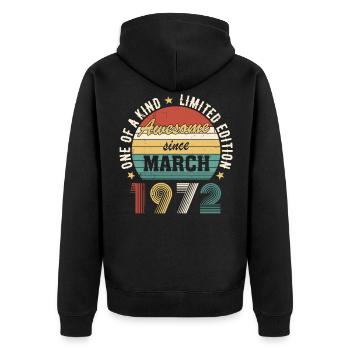 Awesome since March 1972 - Unisex Premium Bio Zip Hoodie - Schwarz - Hinten - Nico (187cm)