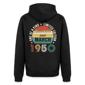 Awesome since March 1950 - Unisex Premium Bio Zip Hoodie - Schwarz - Hinten - Nico (187cm)