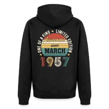 Awesome since March 1957 - Unisex Premium Bio Zip Hoodie - Schwarz - Hinten - Nico (187cm)