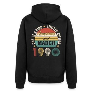 Awesome since March 1990 - Unisex Premium Bio Zip Hoodie - Schwarz - Hinten - Nico (187cm)