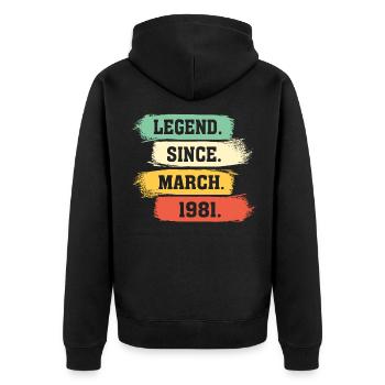 Légende depuis mars 1981 - Veste à capuche bio Premium Unisexe - noir - Dos - Nico (187cm)