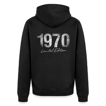 Geburtstag 1970 Limited Edition Geschenk Used Cool - Unisex Premium Bio Zip Hoodie - Schwarz - Hinten - Nico (187cm)