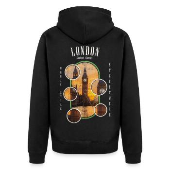 London England UK Stadt Skyline Streetwear - Unisex Premium Bio Zip Hoodie - Schwarz - Hinten - Nico (187cm)