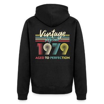 Vintage April 1979 Aged To Perfection - Unisex Premium Organic Zip Hoodie - black - Back - Nico (187cm)