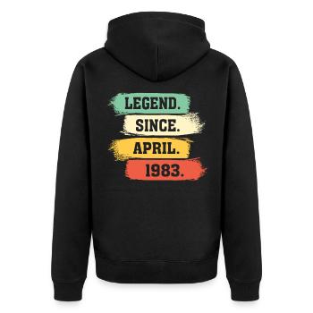 Legend Since April 1983 - Unisex Premium Bio Zip Hoodie - Schwarz - Hinten - Nico (187cm)