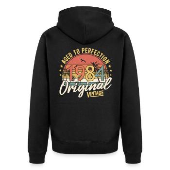 1984 Aged To Perfection Original Vintage - Unisex Premium Bio Zip Hoodie - Schwarz - Hinten - Nico (187cm)