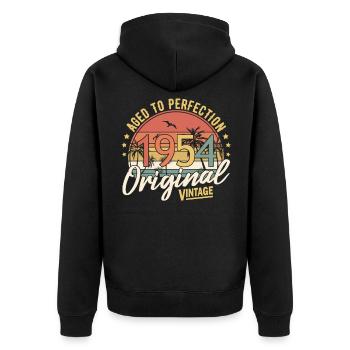 1954 Aged To Perfection Original Vintage - Unisex Premium Bio Zip Hoodie - Schwarz - Hinten - Nico (187cm)