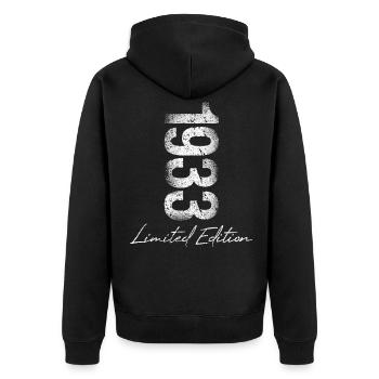 Geburtstag 1933 Limited Edition Geschenk Used Cool - Unisex Premium Bio Zip Hoodie - Schwarz - Hinten - Nico (187cm)