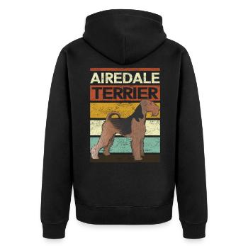 Airedale Terrier Hunde Hundebesitzer Geschenk - Unisex Premium Bio Zip Hoodie - Schwarz - Hinten - Nico (187cm)