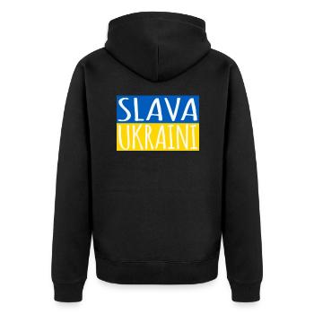 Slava Ukraini Ruhm der Ukraine - Unisex Premium Bio Zip Hoodie - Schwarz - Hinten - Nico (187cm)
